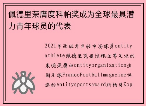 佩德里荣膺度科帕奖成为全球最具潜力青年球员的代表 佩德里荣膺度科帕奖成为全球最具潜力青年球员的代表